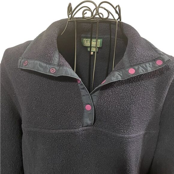 Vintage LL Bean Snap Pullover Fleece Blue Sweater Sweatshirt Women Size Medium - Picture 3 of 9